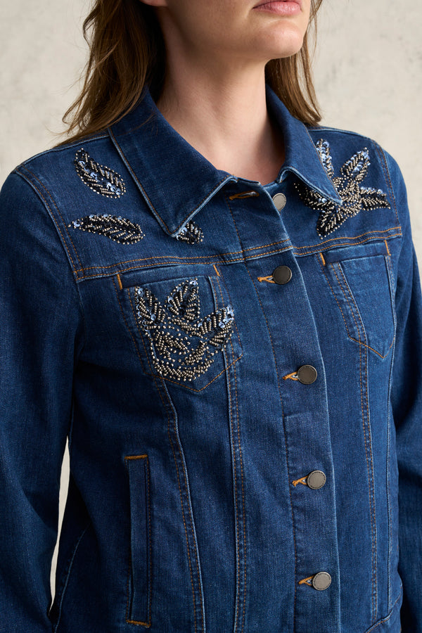 Embellished Denim Jacket - Mid Wash Denim