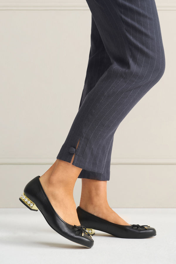 Tab Detail Linen Pant - Charcoal Pinstripe