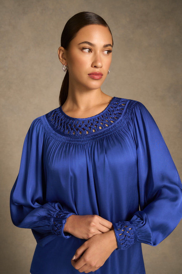 Braided Trim Blouse - Dark Royal Blue