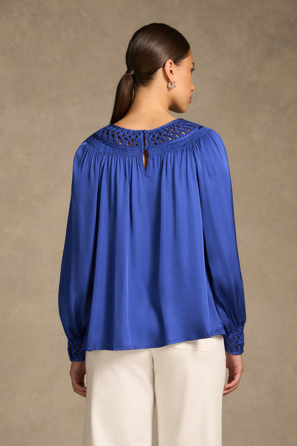 Braided Trim Blouse - Dark Royal Blue