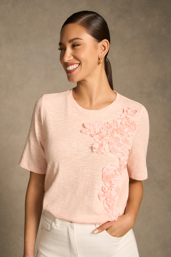 Appliqué Half Sleeve Tee - Ballet Slipper