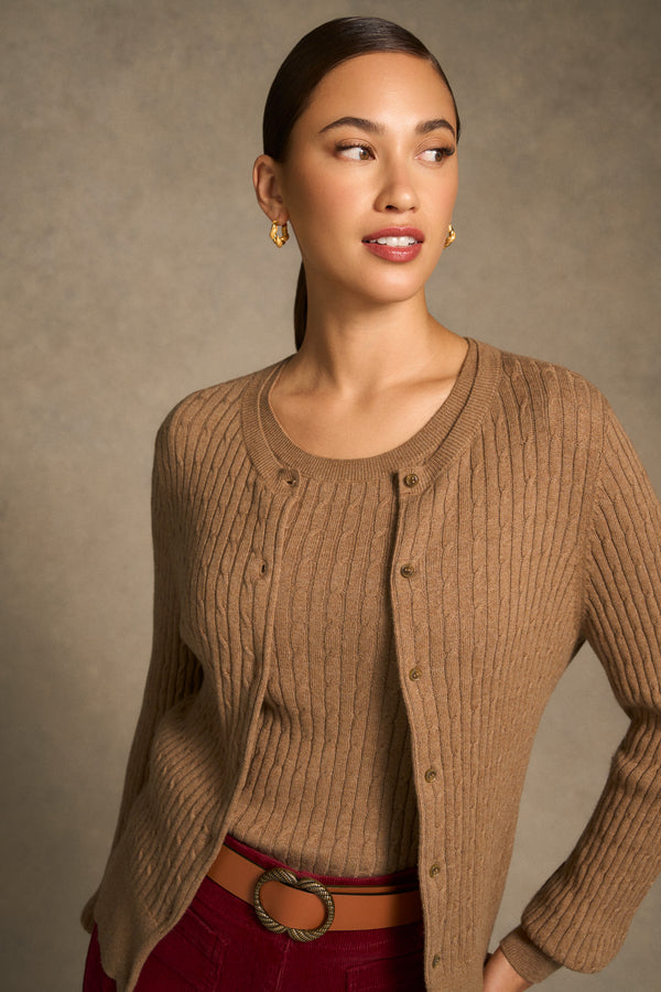 Cable Knit Cardigan - Praline