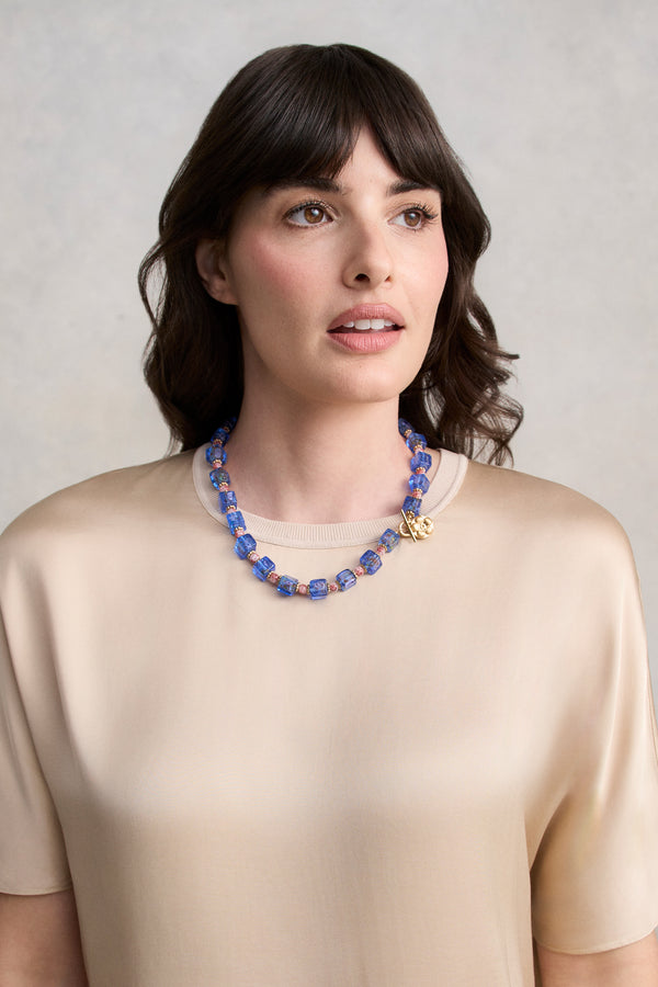 Glass Bead Necklace - Cobalt