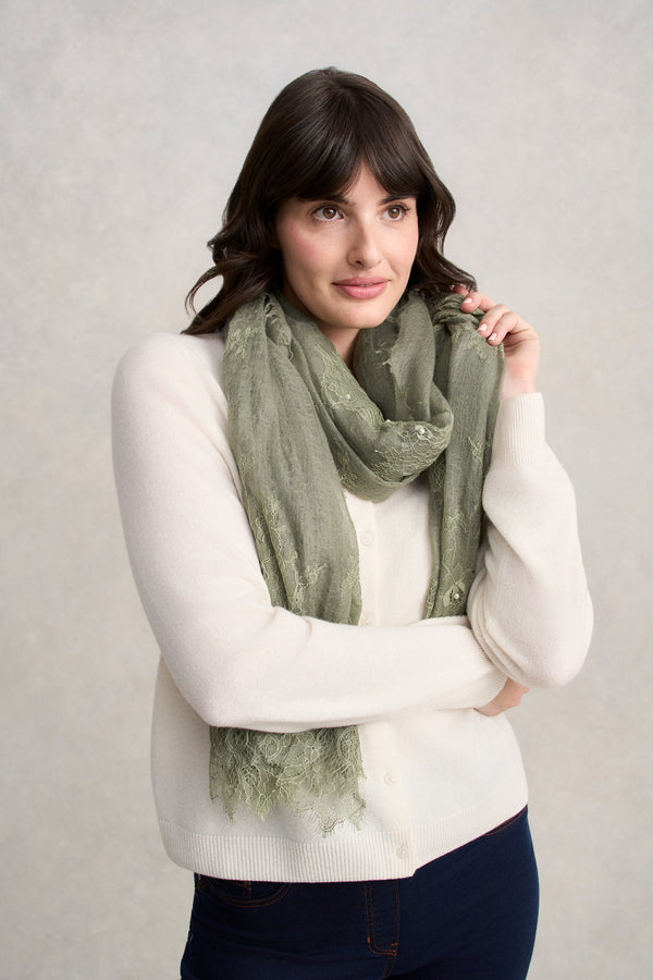 Lace Detail Scarf - Green