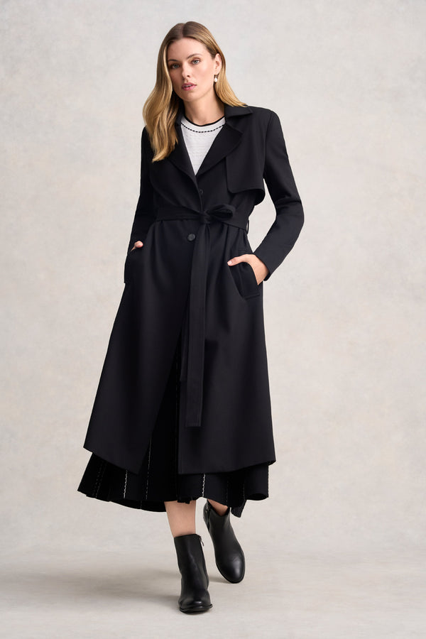 PONTE TRENCH COAT - BLACK