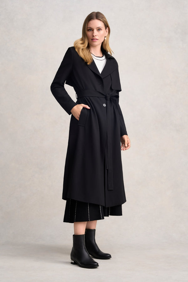 PONTE TRENCH COAT - BLACK