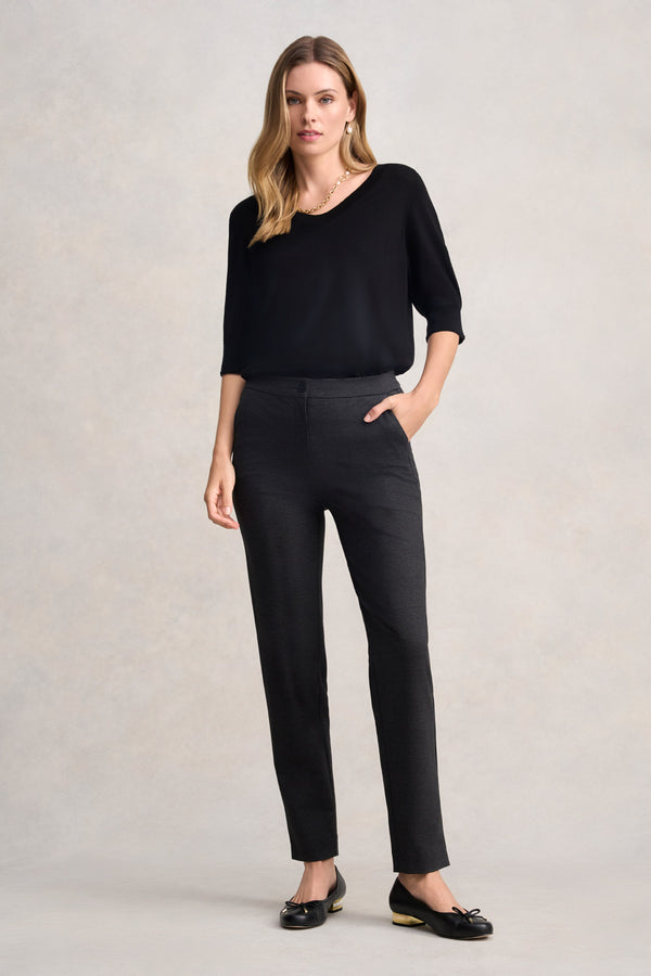 TAPERED PONTE PANT - GREYSCALE CHECK