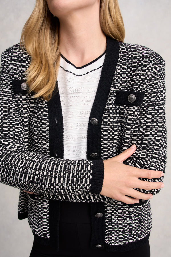 TAPE YARN CARDIGAN - BLACK MULTI