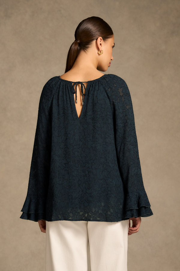 Cascading Georgette Blouse - Ink
