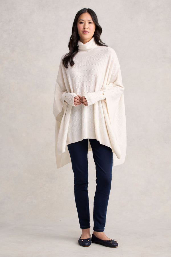 CATRIONA WOOL CABLE PONCHO - EGGSHELL