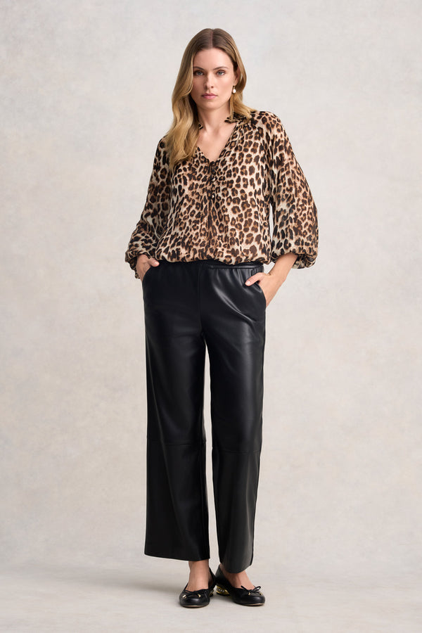 LEATHER CROPPED PANT - BLACK