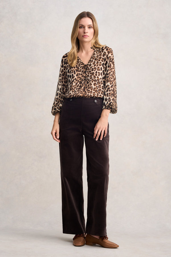 WIDE LEG VELVET PANT - CHOCOLATE