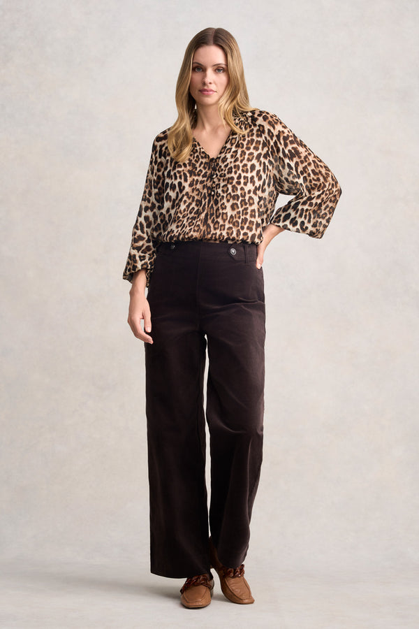 WIDE LEG VELVET PANT - CHOCOLATE