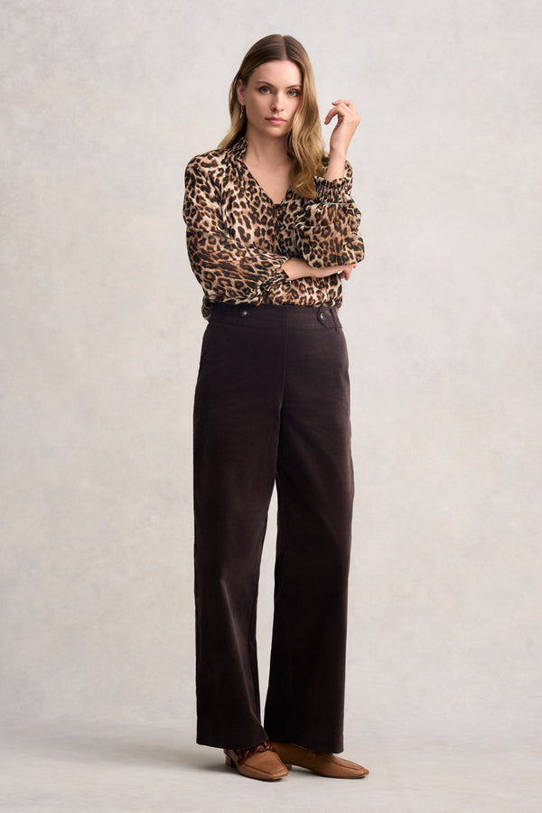 WIDE LEG VELVET PANT - CHOCOLATE