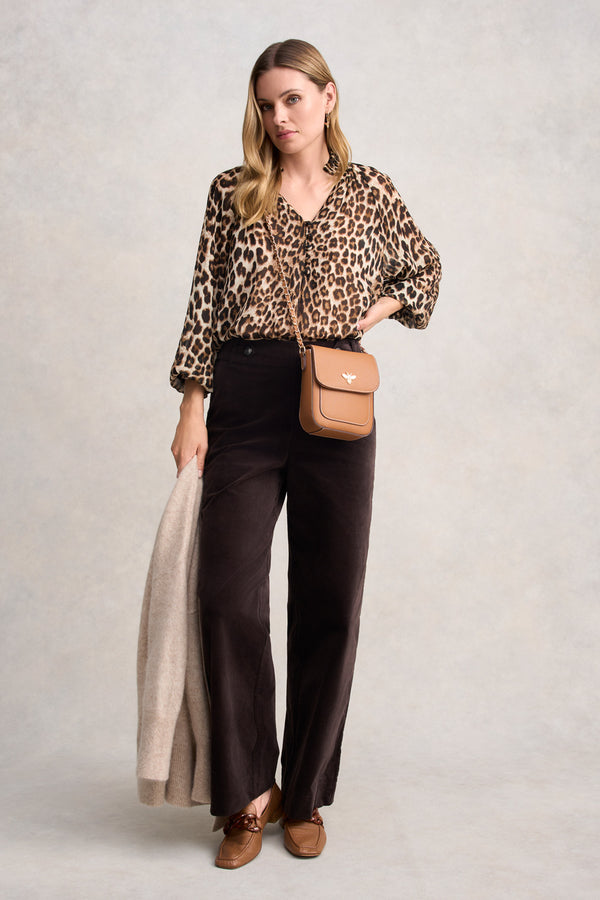 WIDE LEG VELVET PANT - CHOCOLATE