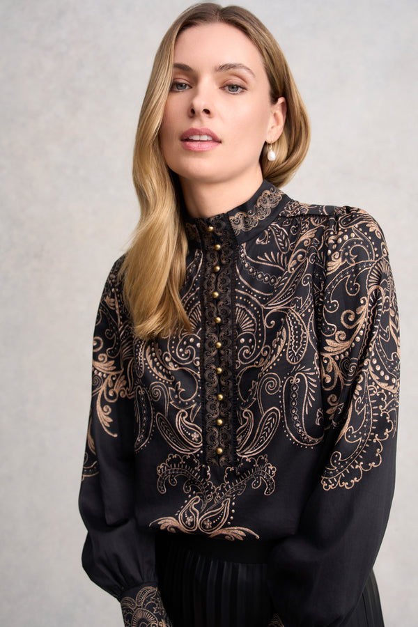 BORDER PRINT BLOUSE - PAISLEY BORDER PRINT