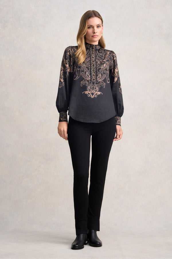 BORDER PRINT BLOUSE - PAISLEY BORDER PRINT