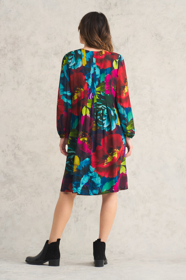 Pleated Georgette Dress - Oversized Floral Print