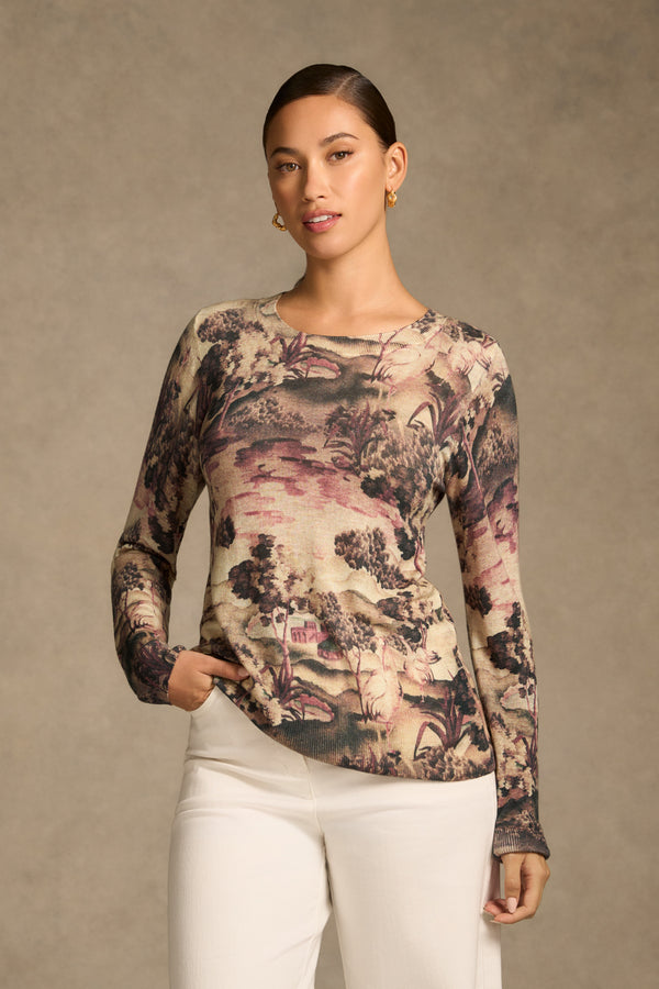 Wool Tencel Jumper - Brolga Print