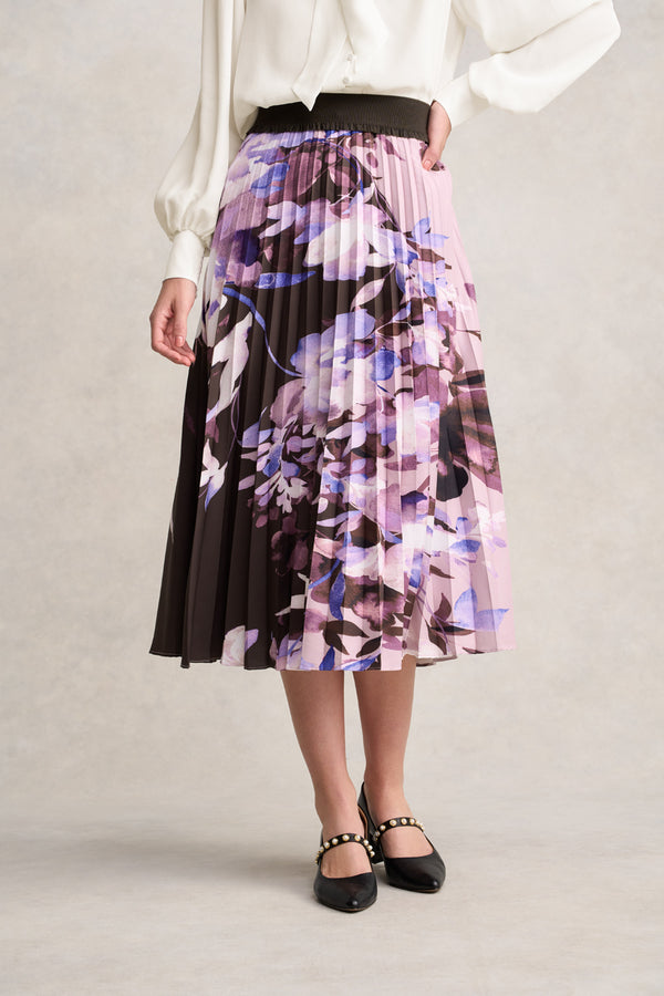 Pleated Midi Skirt - Floral Print