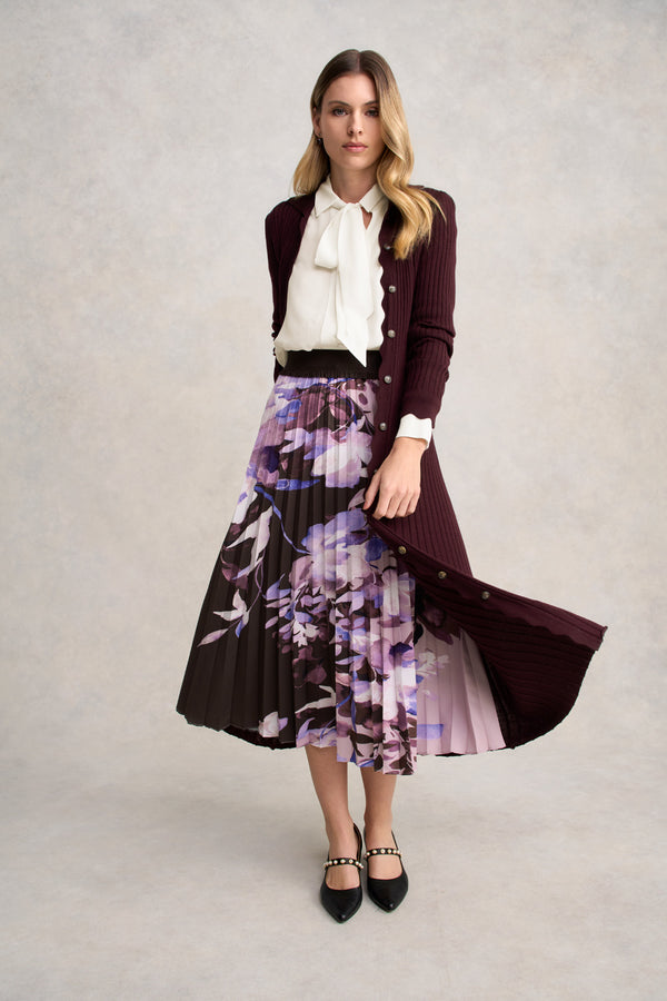 Pleated Midi Skirt - Floral Print