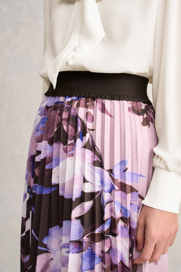 Pleated Midi Skirt - Floral Print
