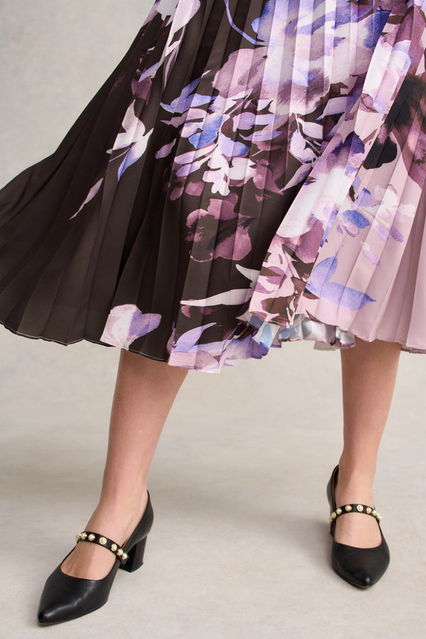 Pleated Midi Skirt - Floral Print