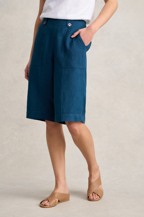 Waist Tab Linen Short - Navy Delave