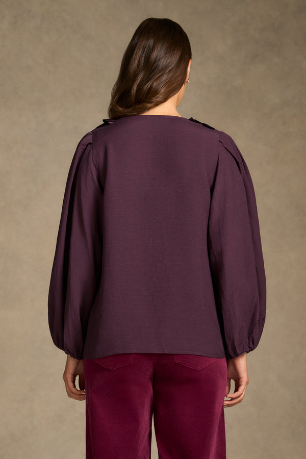 Floral Appliqué Blouse - Cherry