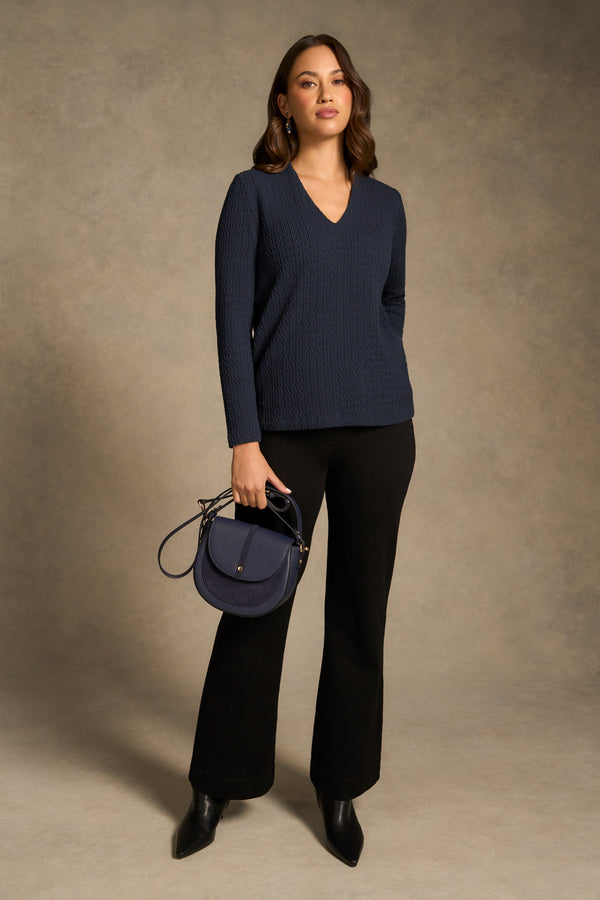 Textured Jacquard Long Sleeve Top - Ink