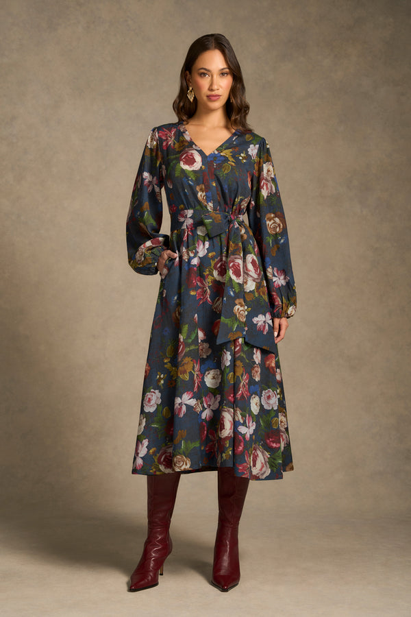 Floral Midi Dress - Ink Botanic Print