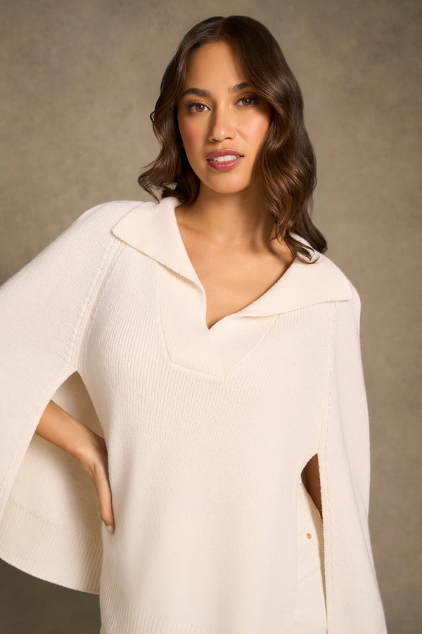 V Front Poncho - Cream