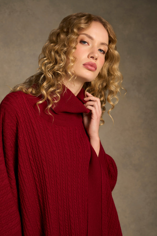 Catriona Cable Poncho - Red