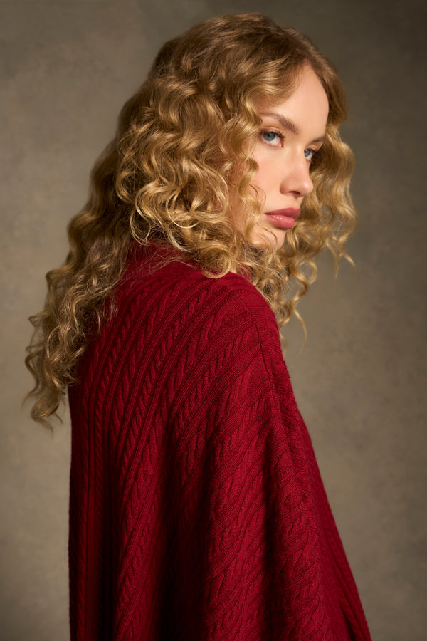 Catriona Cable Poncho - Red