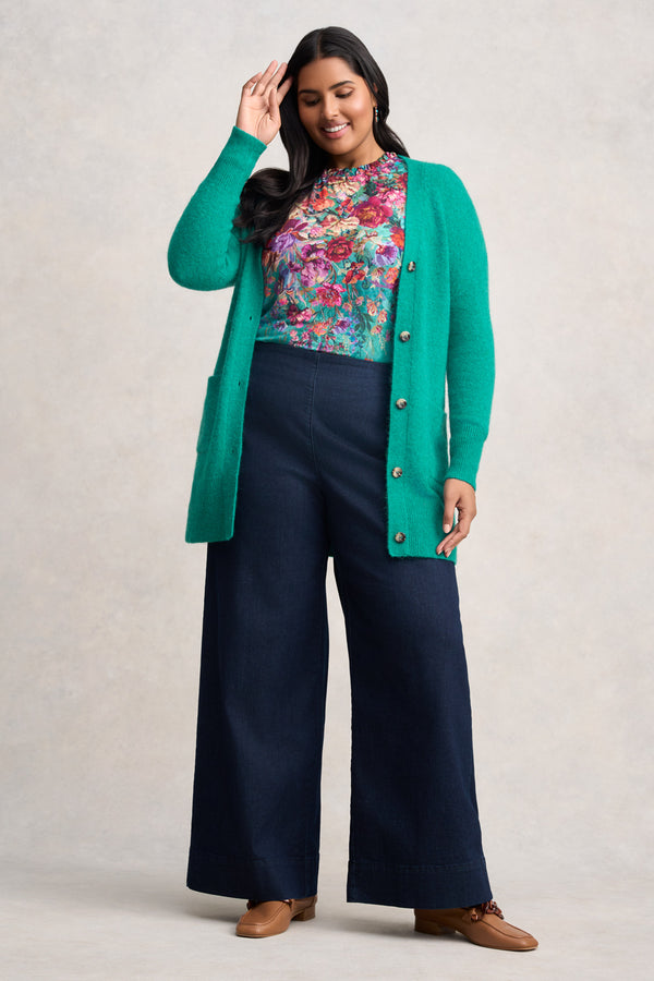 Soft Frill Detail Top - Jade Botanical Print