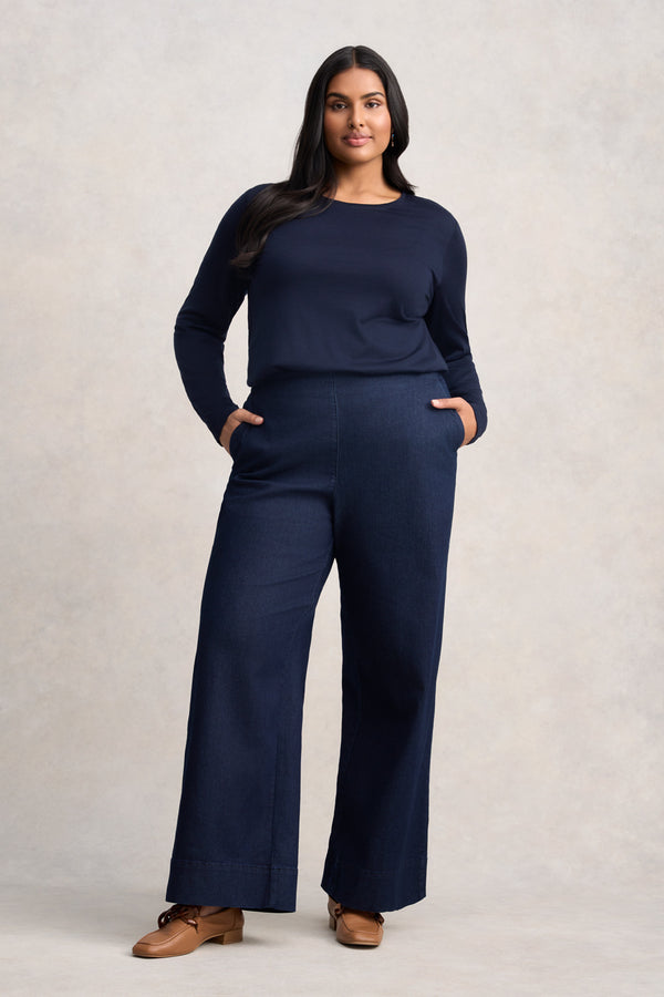 Wide Leg Tailored Jeans - Dark Denim