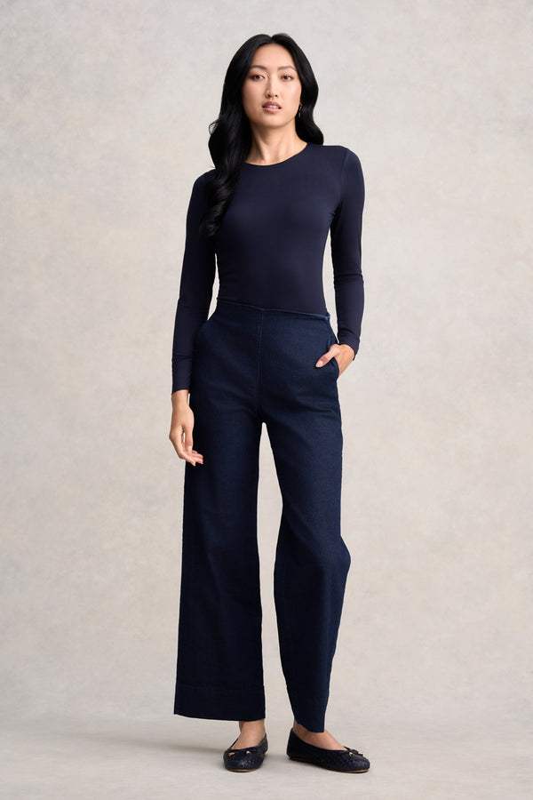 Wide Leg Tailored Jeans - Dark Denim