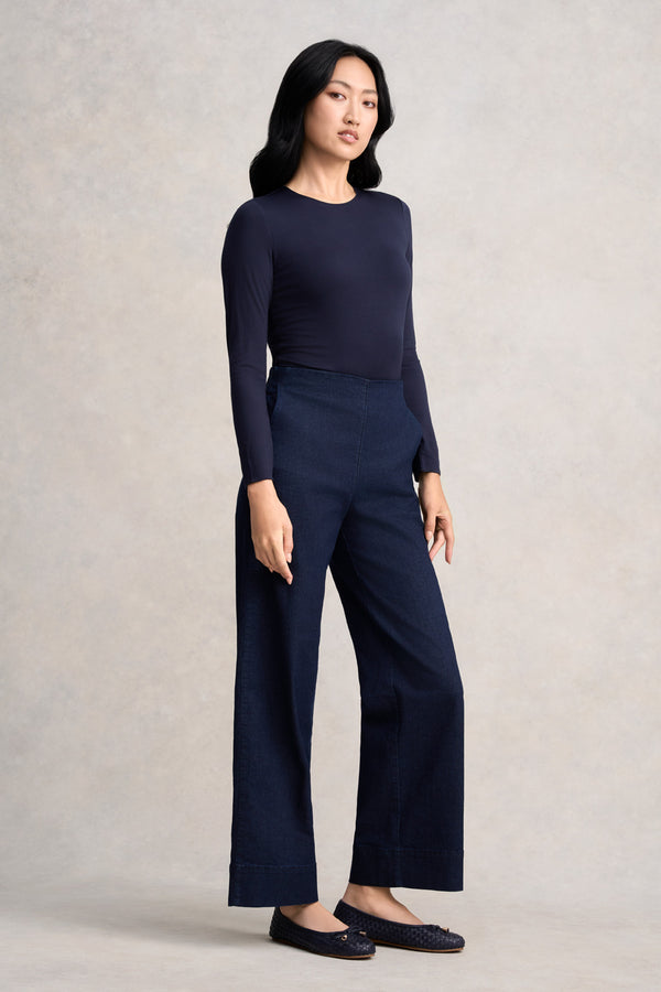 Wide Leg Tailored Jeans - Dark Denim