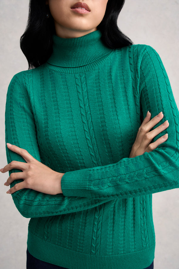 Wool Cable Jumper - Jade
