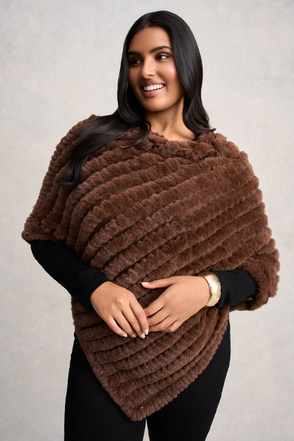 Chocolate Faux Fur Poncho
