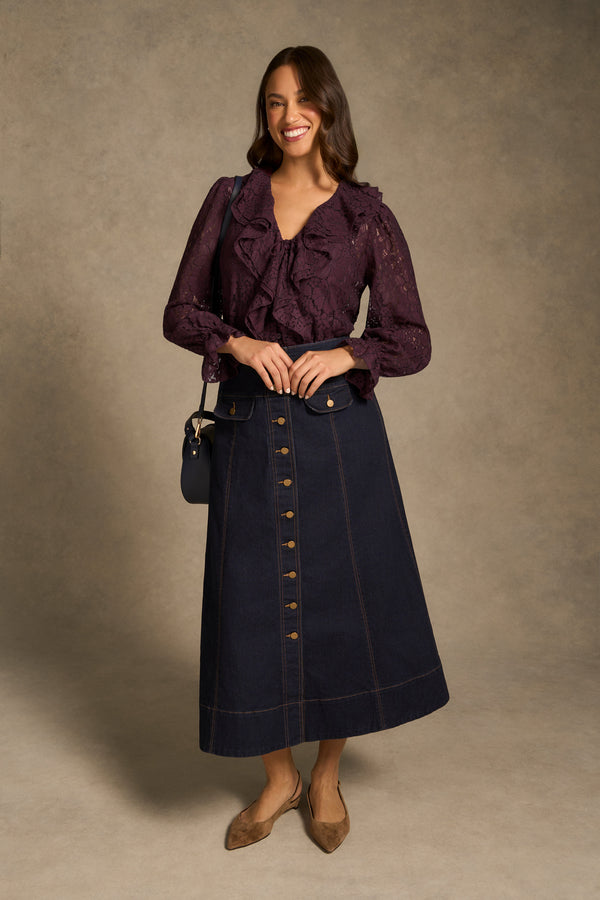 Frill Lace Blouse - Cherry