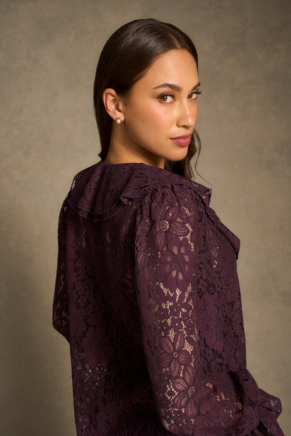 Frill Lace Blouse - Cherry