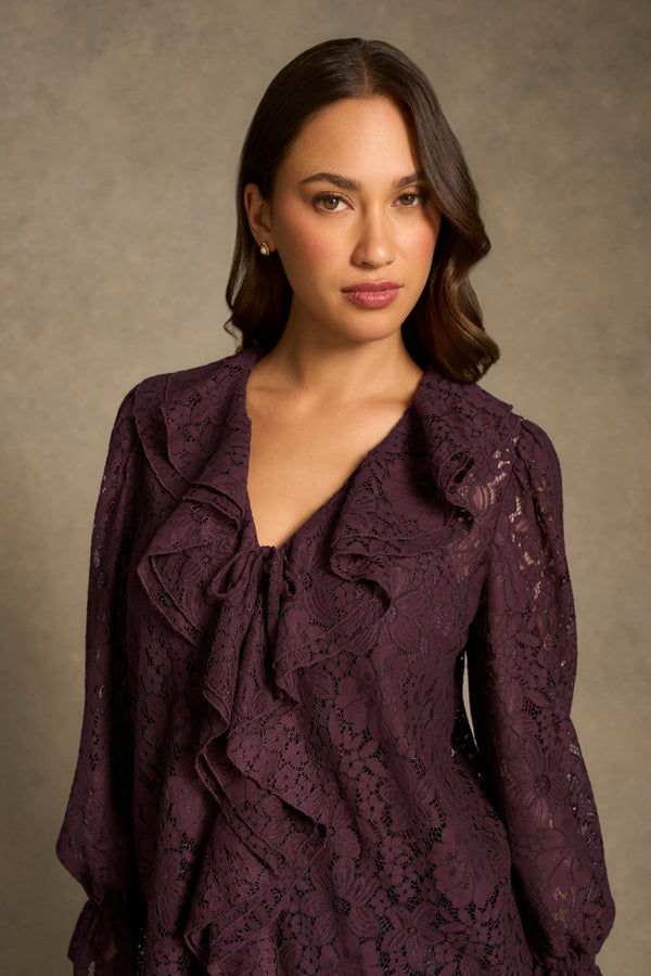 Frill Lace Blouse - Cherry