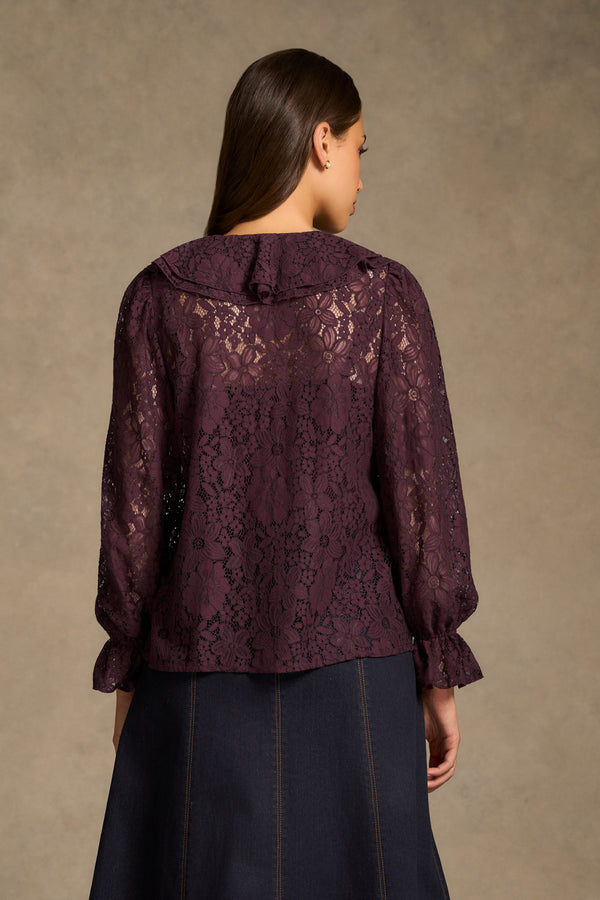 Frill Lace Blouse - Cherry