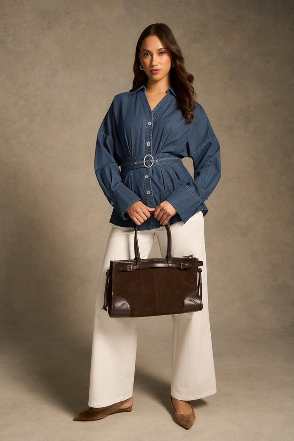 Chambray Belted Shirt - Dark Wash Denim