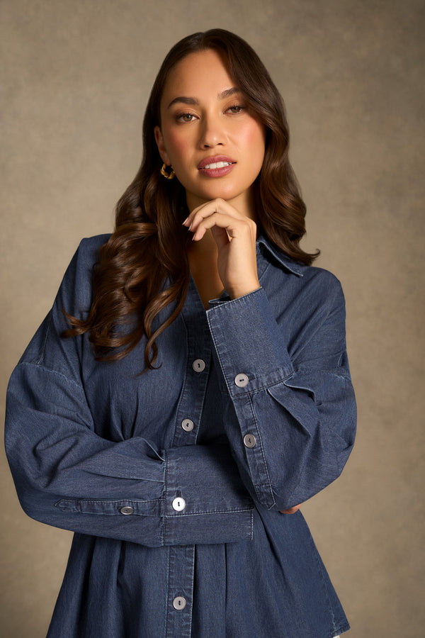 Chambray Belted Shirt - Dark Wash Denim