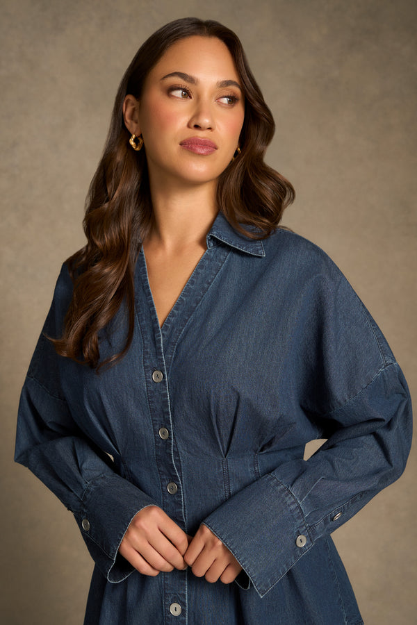 Chambray Belted Shirt - Dark Wash Denim