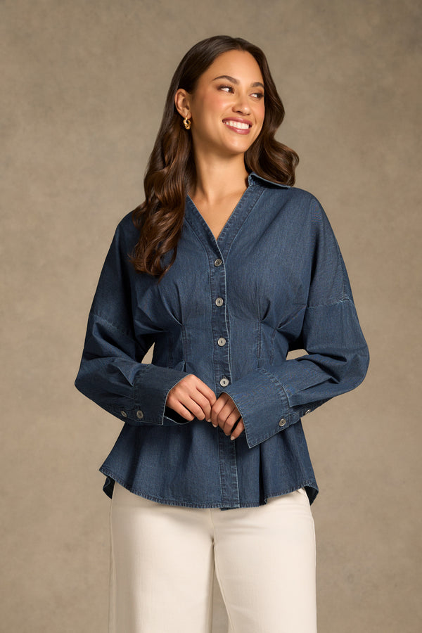 Chambray Belted Shirt - Dark Wash Denim