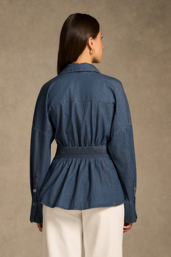 Chambray Belted Shirt - Dark Wash Denim