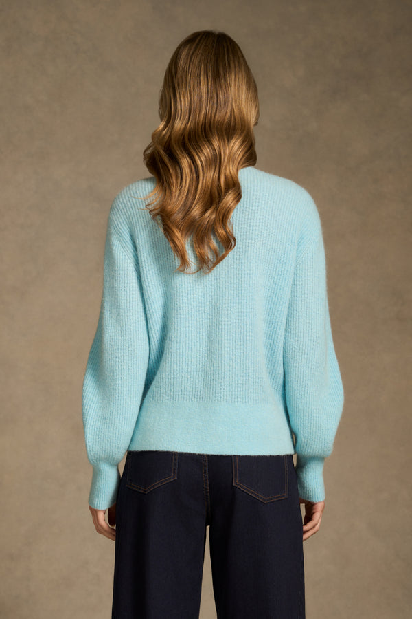 Tie Neck Mohair Cardigan - Crystal Blue